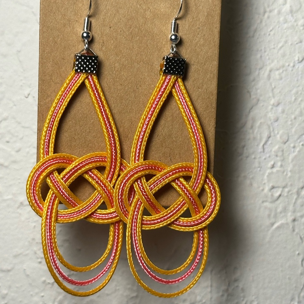 Vibrant Yellow and Pink Knot Earrings - Picture 2 of 2